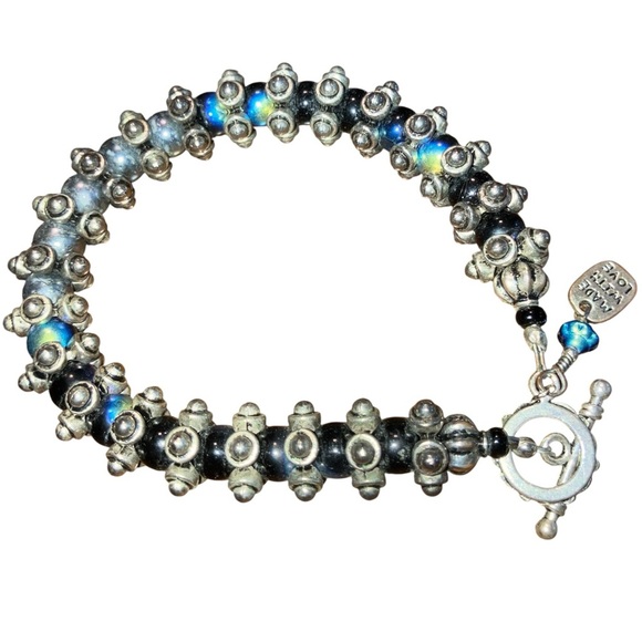 Handmade Futuristic Industrial Steampunk Chunky Titanium Finish Beaded Bracelet - Picture 1 of 3